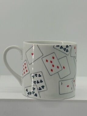 Swid Powell White Ceramic Mug with Red & Black Playing Cards